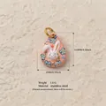Pink teardrop rabbit charm pendant with blue floral pattern made of stainless steel - Blue Floral Rabbit Pendant (4)