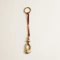 Antique bronze pendant detail with brown leather strap and irregular hollow metal charm - Brown Leather Oval Ring Charm