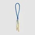 Artistic vintage bag charm with a blue braided cord loop and a transparent glass fish - Blue Small Fish Charm / Blue