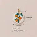 Hexagonal stainless steel charm with orange floral print and measurements - Hexagon Orange Pendant