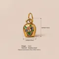 Vintage gold-plated stainless steel bell pendant featuring colorful floral enamel painting - No. 6 Painted Vase Pendant / Gold