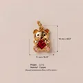 Pendentif ours en or avec cœur rouge émaillé, breloque en cuivre plaqué or 14K - Pendentif ours avec cœur rouge uniquement (Sans chaîne) / 16mm x 11mm