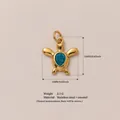 Goldener Edelstahlanhänger Schildkröte mit blauem Emaille, 16 mm Charm - Edelstein Schildkröte