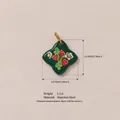 Green enamel square pendant featuring a strawberry print and 18K gold vacuum plating - Rhombus Strawberry Pendant