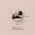 Hand-painted black and white cat charm with a red hat and gold-colored ring pendant - Pendant Only (Without Chain) - Red Hat Cat