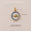 Circular stainless steel croissant pendant with 18K gold plating and blue enamel rim - No.11 Shell Motif Pendant