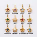Detalle de los 12 colgantes de estrella con piedras de nacimiento en acero oro de 18K. - Estilo Estrella de Enero / Dorado