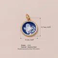 Gold-plated stainless steel circular pendant with blue enamel bird motif for DIY jewelry - Blue Round Bird Style (No. 8) / 17.7x15mm / Gold
