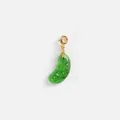 Macro view of a unique green pickle-shaped resin charm with golden stainless steel clasp - Pickle Pendant / Green