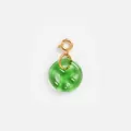 Close-up of a translucent green resin pendant with a gold stainless steel clasp. - Round Concave Pendant / Emerald Green