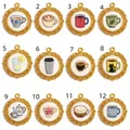 Set of 12 creative stainless steel cup pendants with embroidered coffee and tea designs - Flower Cup Pendant (Pendant Only)