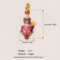 Detailed size and weight view of hand-painted bear pendant with star wand - No. 3 Pink Dress Bear Pendant