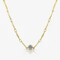Primer plano de collar de eslabones de barra dorada con cristal redondo engastado - Estilo Cadena de Bambú Diamante Redondo / Dorado