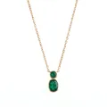 Detail of a gold bezel-set necklace with two oval green stones in a gourd shape - May Emerald Green (Gold)