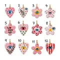 Selection of 12 colorful DIY heart and flower pendants with evil eye and floral patterns - Pink Spotted Heart Evil Eye Pendant