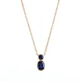 Detail of rose gold necklace with double oval blue gemstones in bezel setting - September Sapphire (Gold)