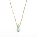 Detail of an elegant rose gold necklace with two oval iridescent opal gemstones - October Opal (Gold)