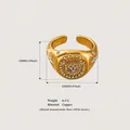 Primo piano di anello a sigillo con testa di leone dorato con misure e peso - Motivo Leone Corona (Anello di Potere) / Aperto Regolabile / Oro