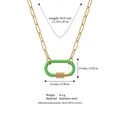 Collier mousqueton en émail vert sur chaîne trombone en acier inoxydable dorée - Collier Pendentif Mousqueton (N° 4 Vert) / Vert
