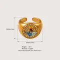 Anello vintage in rame dorato con sirena dipinta e inserti di cristalli - Sirena con Coda Blu (Anello Sirena) / Aperto Regolabile / Oro