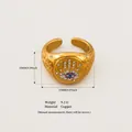 Anello in rame dorato con mano di Fatima e occhio di Allah e cristalli - Mano di Fatima (Anello Guardiano) / Aperto Regolabile / Oro