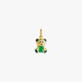 Golden stainless steel cartoon bear pendant with green and blue enamel details for DIY - Bear Pendant
