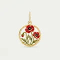 Close-up macro shot of a stainless steel gold-plated poppy flower enamel pendant. - August Birth Flower Poppy Pendant Only (Without Chain)