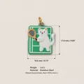 Detailed view of a cute white cat tennis pendant with precise dimensions 18.6mm x 17.6mm - Tennis Cat (No.6) / White/Multicolor