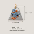 Detailed view of stainless steel skiing cat pendant with size and weight specifications - Skiing Cat (No.7) / Multicolor Blue