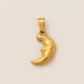 Detailed view of a vintage style stainless steel crescent moon pendant with face - Vintage Moon Face Pendant (11)