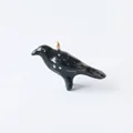Ciondolo a forma di corvo nero minimalista fatto a mano con punti bianchi e anello - 30 Ciondolo Corvo Nero