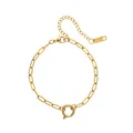 Gold-plated stainless steel paperclip chain bracelet with adjustable extension link - Paperclip + Open Ring (Bracelet)