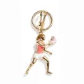Detailed view of enamel female tennis player keychain with sparkling rhinestone accents - Pink and White Tennis Athlete Style (XCBS262309SI)