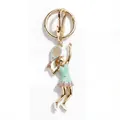 Gold-toned tennis player enamel keychain with mint green dress and pink rhinestones - Mint Green Tennis Athlete Style (XCBS262309SI)