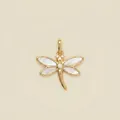 Detailed view of a gold-toned dragonfly pendant with pearl wings and crystal accents. - Pendant Only (Without Chain) (Dragonfly) / Gold