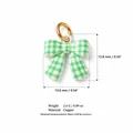 Premium green checkered bow pendant charm made of copper for DIY necklace jewelry making - Bowknot Pendant