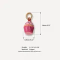 Macro view showing dimensions and weight of a pink enamel cupcake charm for DIY jewelry - Pink Cake Pendant
