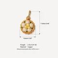 Macro detail view of a copper cake-shaped pendant with precise size and weight specifications - Durian Tart Pendant