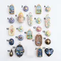 Assorted ceramic style printed pendants with floral, heart and angel motifs numbered 1-22. - 1-Blue Double Door Pendant