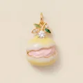 Detail of macaron pendant with pink cream, green leaves and clear cubic zirconia - Melon Bread Pendant