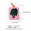Pink square pendant with green tree pattern, 18K gold plated copper, 11.7x16.9mm - Square Tree Pendant
