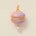 Detailed view of macaron pendant with pink purple enamel and a pearl drop. - Pink Burger Pendant