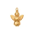Detailed macro view of a 18K gold plated stainless steel angel pendant holding a heart. - Heart Angel (Pendant Only)