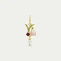 Close-up detail of floral birthstone pendant with pink enamel flower and white pearl - January Flower Pendant Only (Without Chain) / Gold