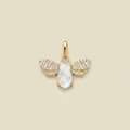 Detail of a gold bee pendant featuring mother of pearl and sparkling paved crystals. - Pendant Only (Insect) / Gold