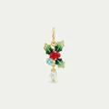 Detailed view of luxury gold holly leaf pendant with blue birthstone and white pearl drop - December Flower Pendant Only (Without Chain) / Gold