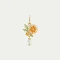 Close-up detail of a floral pendant featuring enamel petals, a yellow stone, and a pearl drop. - November Flower Pendant Only (Without Chain) / Gold
