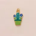 Detailed macro view of a colorful enamel cactus potted plant pendant in titanium steel - Cactus Potted Plant Pendant Only
