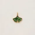 Detailed macro view of an 18K gold plated ginkgo leaf pendant with green enamel inlay - Ginkgo Leaf Pendant