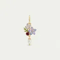 Close-up of a gold floral pendant featuring enamel flowers, garnet, and a white pearl drop. - July Flower Pendant Only (Without Chain) / Gold